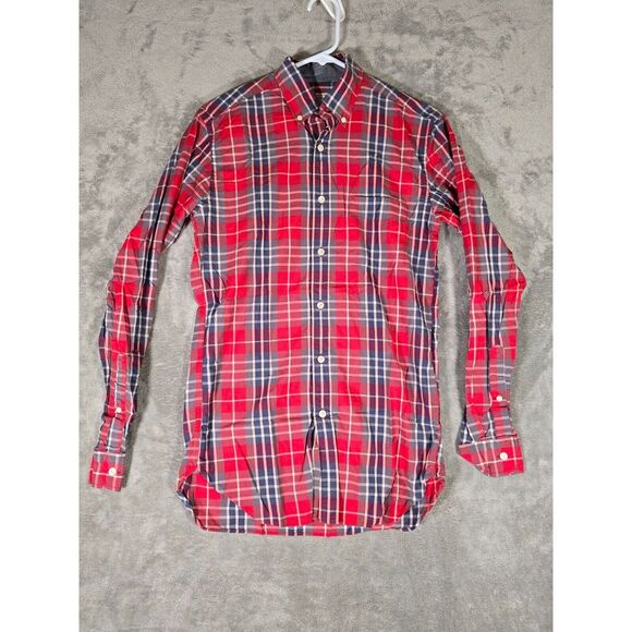 J. Crew Other - J.Crew Shirt Mens XS 13-13.5 Red 2 Ply Cotton Plaid Long Sleeve Button Down